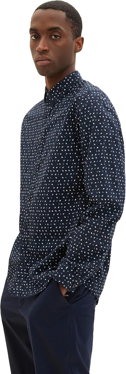 TOM TAILOR Herren Hemd mit Muster L 31275 - Navy Geometric Design, L 31275 - Navy Geometric Design