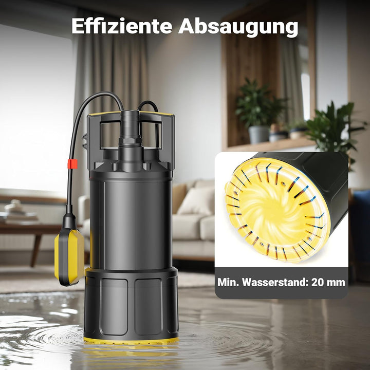 Wiltec Tauchpumpe mit Schwimmerschalter 1200 W, Tiefbrunnenpumpe bis 7 m Tiefe, Brunnenpumpe 40 m Fö