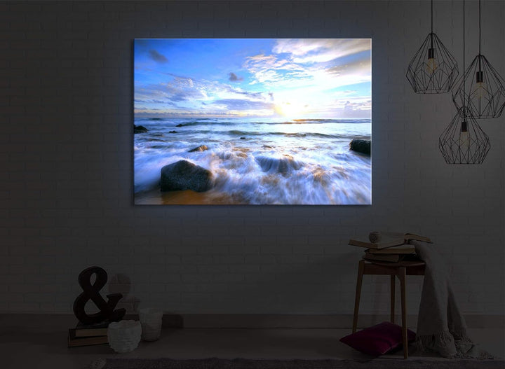 lightbox multicolor | Bilder mit LED Licht | Sonnenuntergang am Meer | 60x40 cm | Front Lighted Sonn