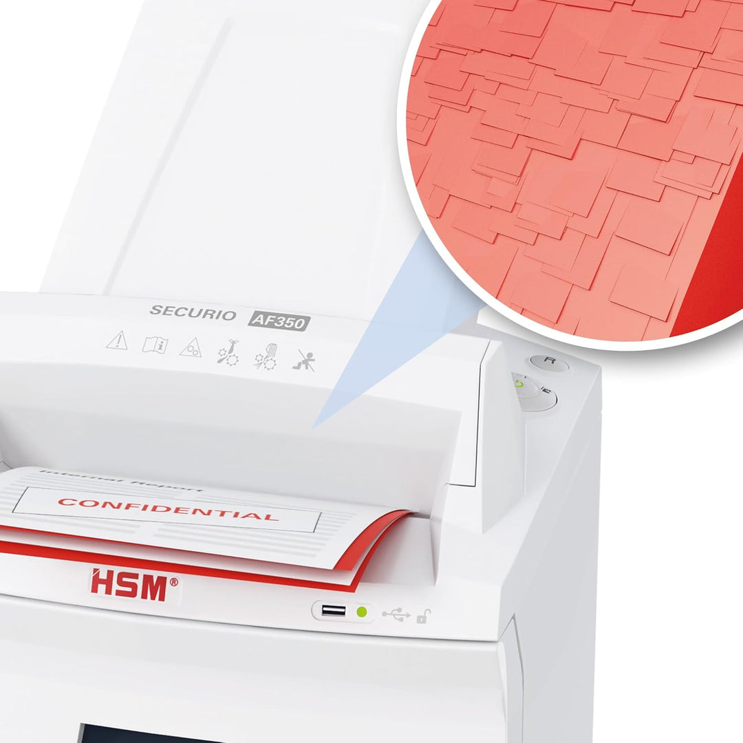 HSM SECURIO AF350 Aktenvernichter I Partikelschnitt 1,9x15 mm I Sicherheitsstufe P-5 I Schredder für