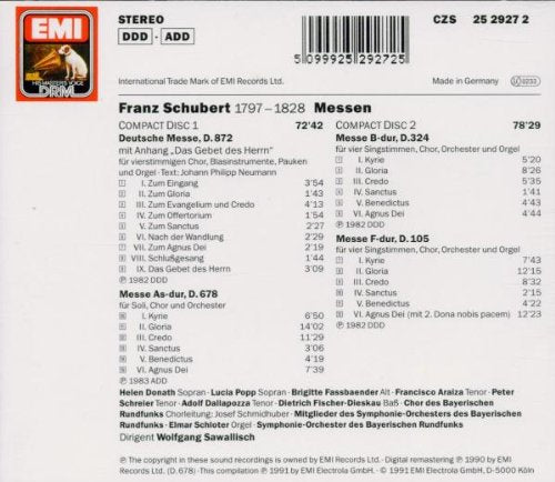 Messen D.872, 678, 324, 105, Audio-CD