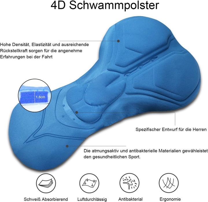 NOOYME Radlerhose Herren Fahrradhose Herren gepolstert 4D Elastische Radlerhose Herren mit Sitzpolst