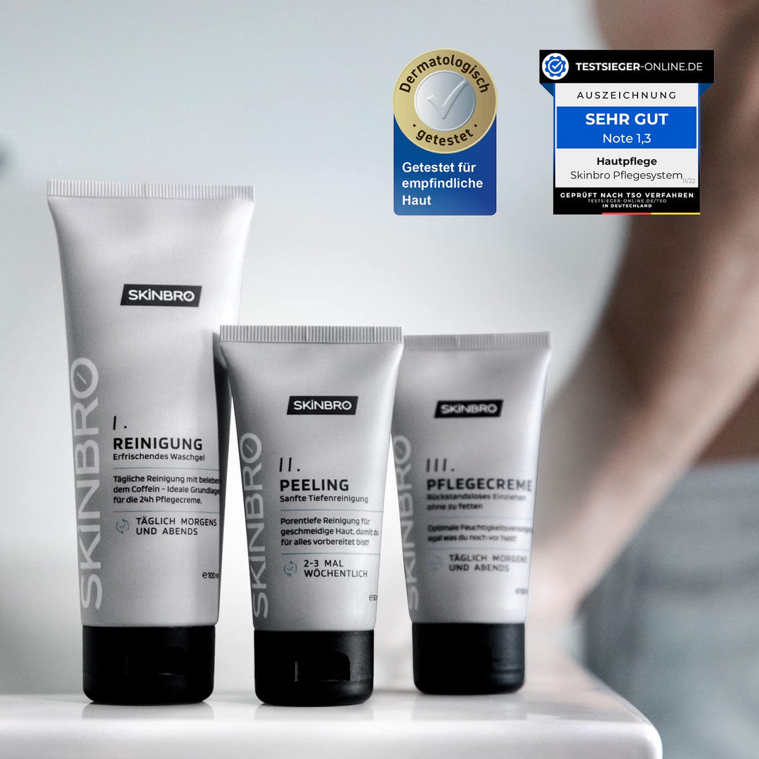 SKINBRO Gesichtspflege Männer Set | Made in Germany | 3er Skincare Pflegeset Herren - Reinigung, Pee