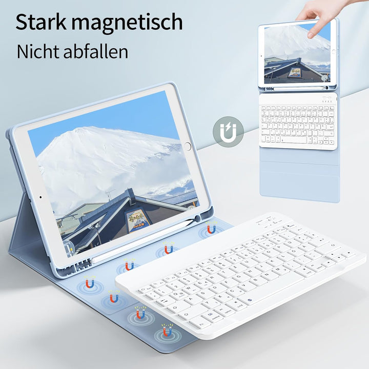 Hülle mit Tastatur für iPad 9. / 8. / 7. Generation 10,2 Zoll 2021/2020/2019, Bluetooth Magnetisch Q