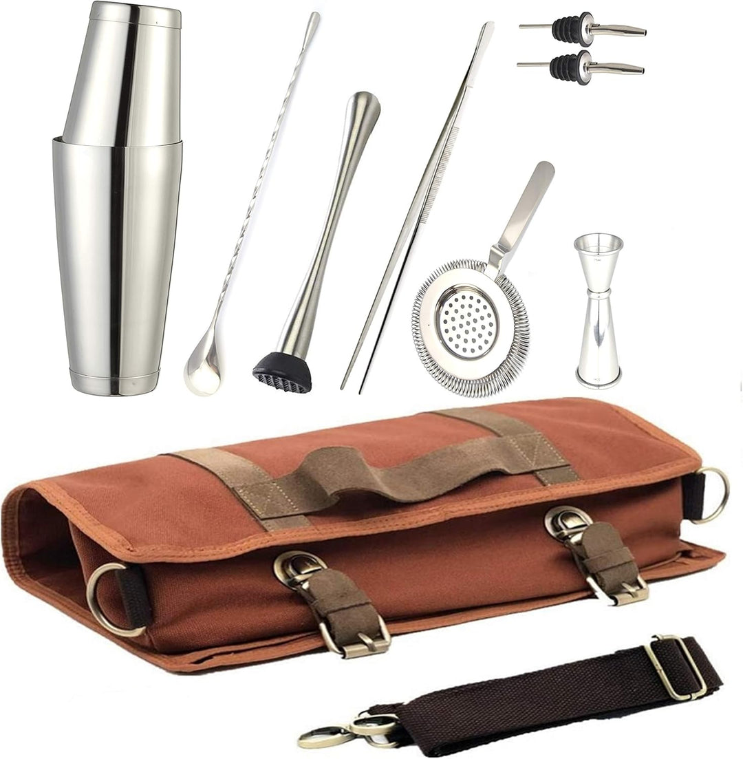 Cocktail Barman Canvas Set Tasche Barman Mixologie (Edelstahl 4 Farben erhältlich), Edelstahl