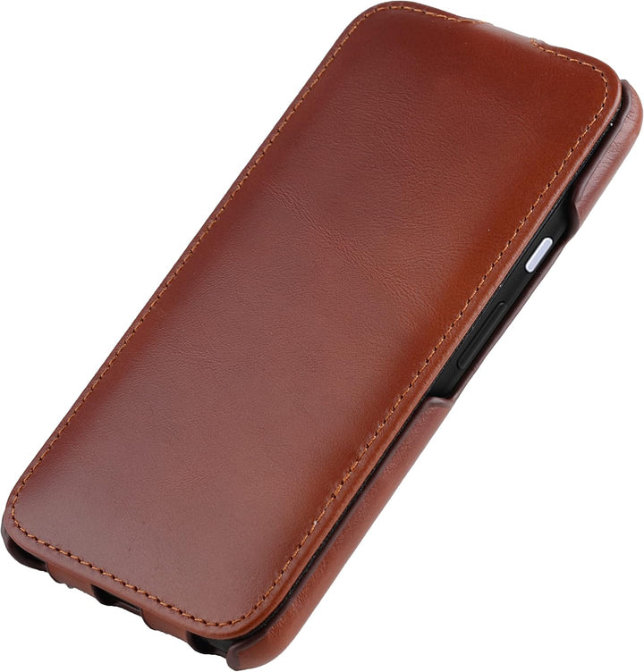 STILGUT UltraSlim kompatibel mit Google Pixel 4a 4G Hülle - Pixel 4a Flip Case aus Leder, Klapphülle