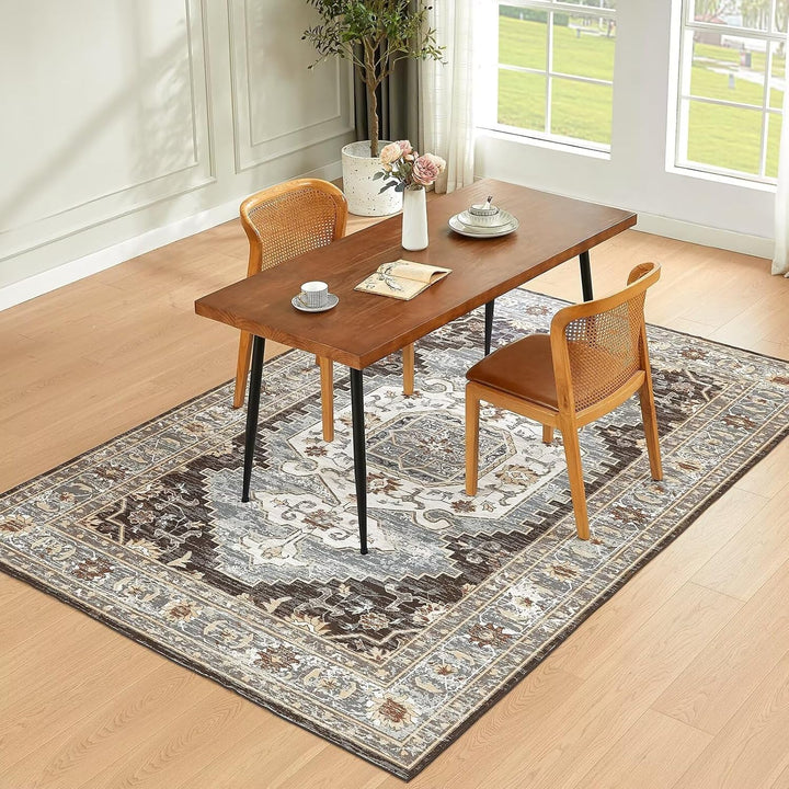 CHOSHOME Waschbarer Teppich Wohnzimmer 120x170CM Teppich Schlafzimmer Vintage Kurzflor Teppich Gross