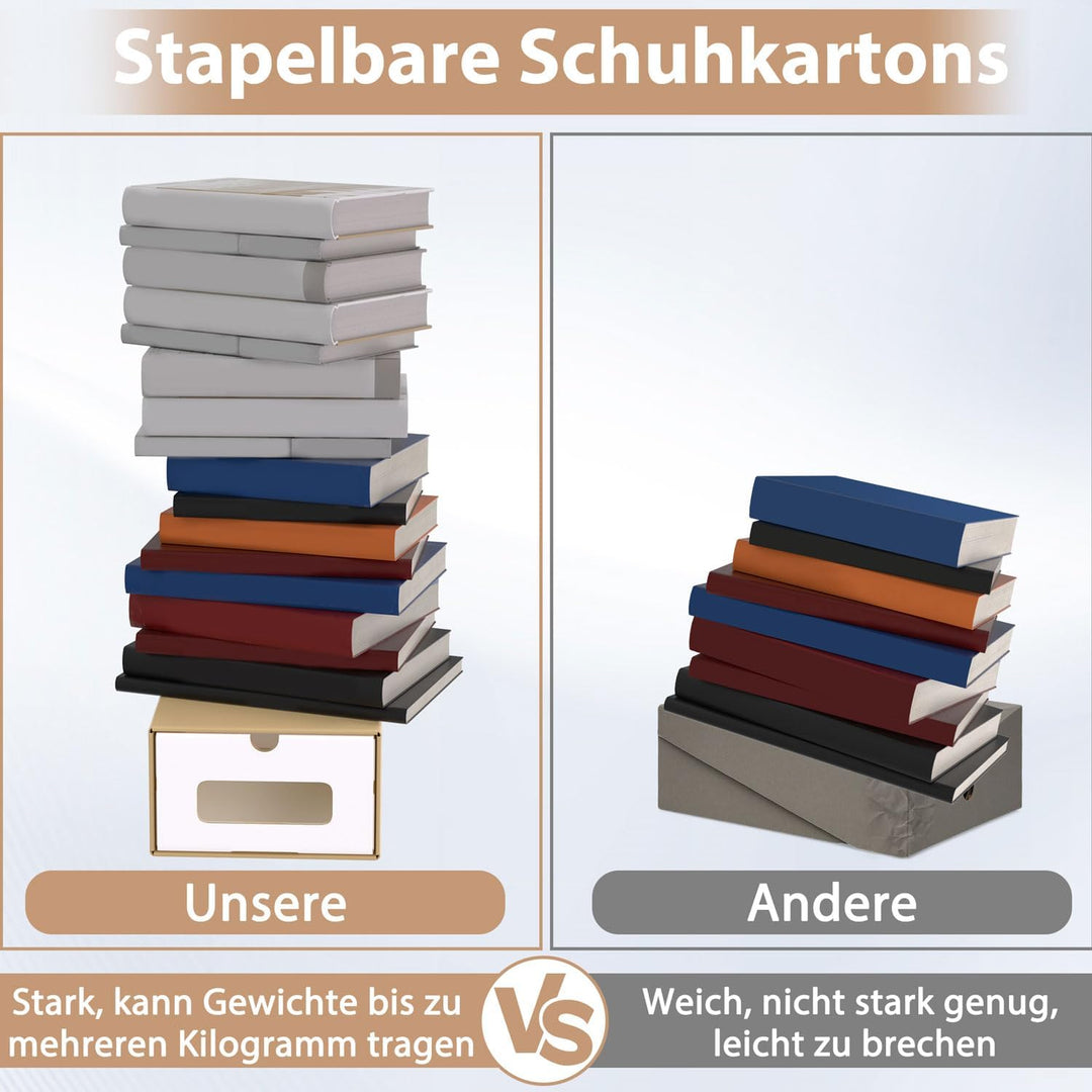 UISEBRT 10er Boxen-Set,Schuhboxen Stapelbar,Aufbewahrungsbox Schubladen mit Transparentes Sichtfenst