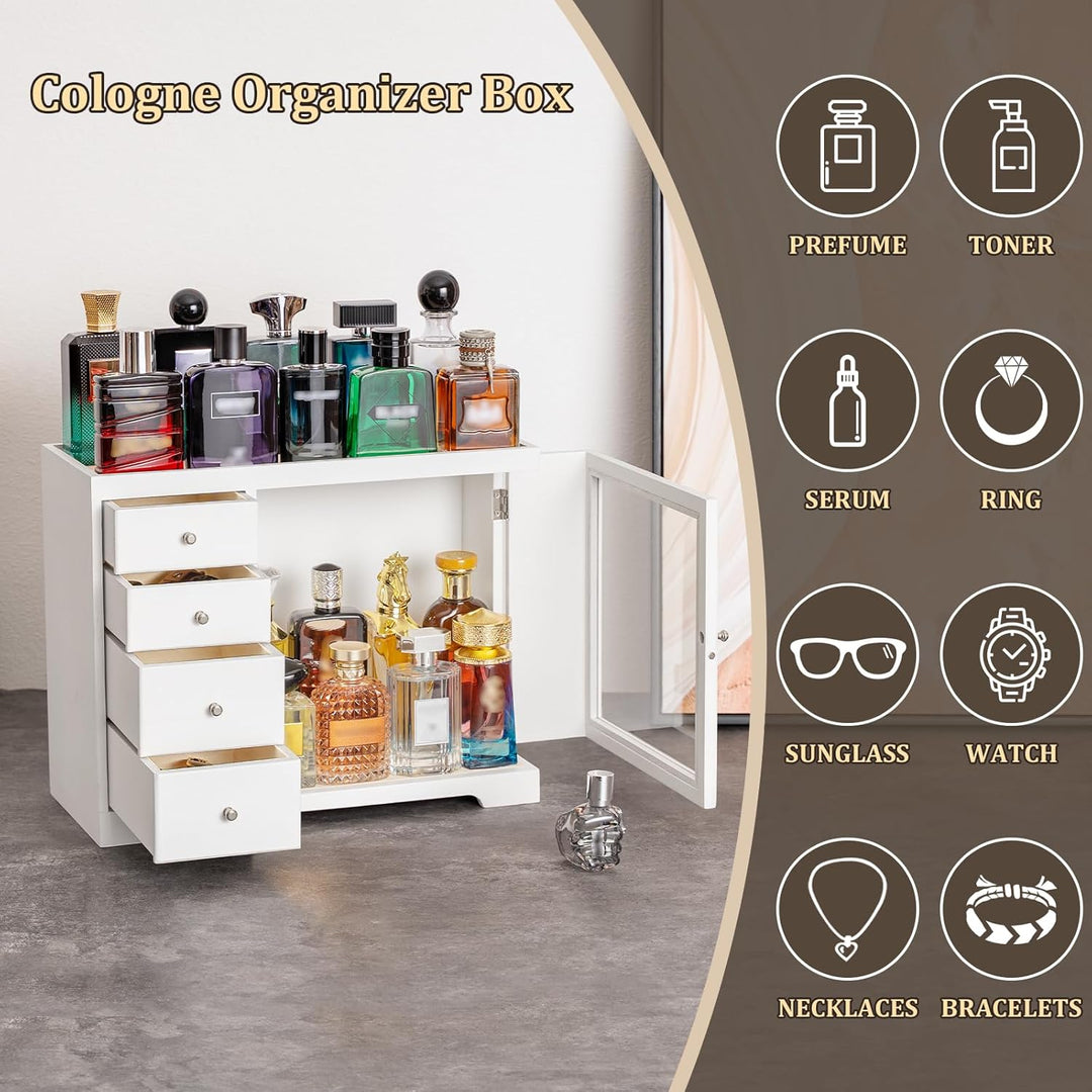 Parfüm Organizer, Holz Herren Parfüm Ständer mit Schublade, Parfüm Regal mit Transparent Sichtbarer