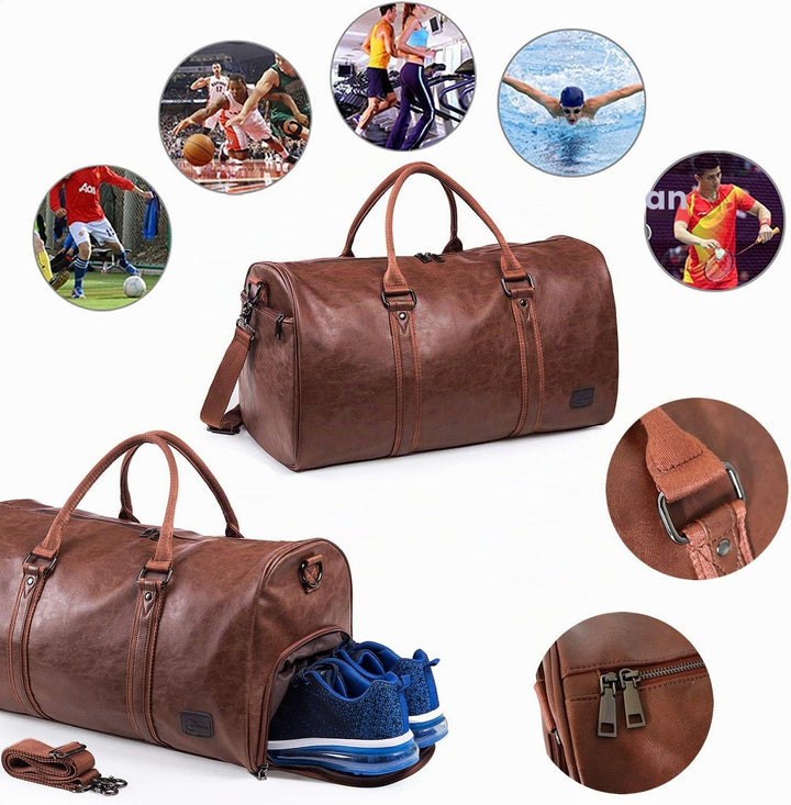 Tragbarer Kleidersack, Herrenkleidersack für Geschäftsreisen, grosse Lederreisetasche mit Schuhfach
