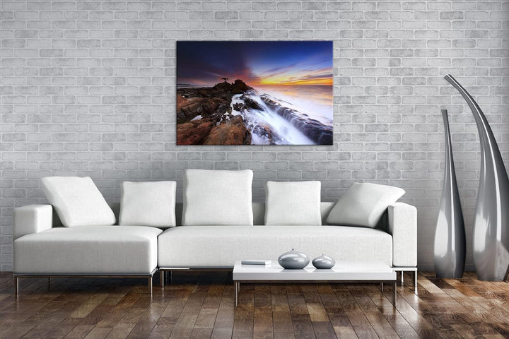 deyoli steinige Küstenlandschaft Format: 80x60 als Leinwand, Motiv fertig gerahmt auf Echtholzrahmen