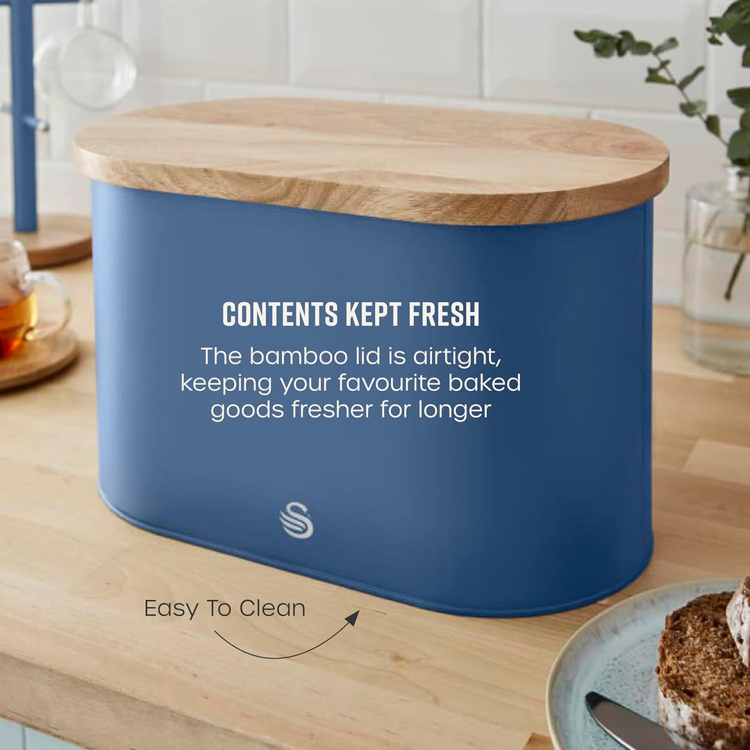 Swan Nordic Brotkasten, Deckel aus Bambusschneidebrett, Bread Bin aus Kohlenstoffstah für die Aufbew