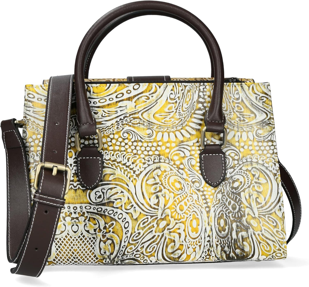 Laura Vita Damen Henkeltasche Umhänge Handtasche Zierschnalle modisch Andarta Gelb, Gelb