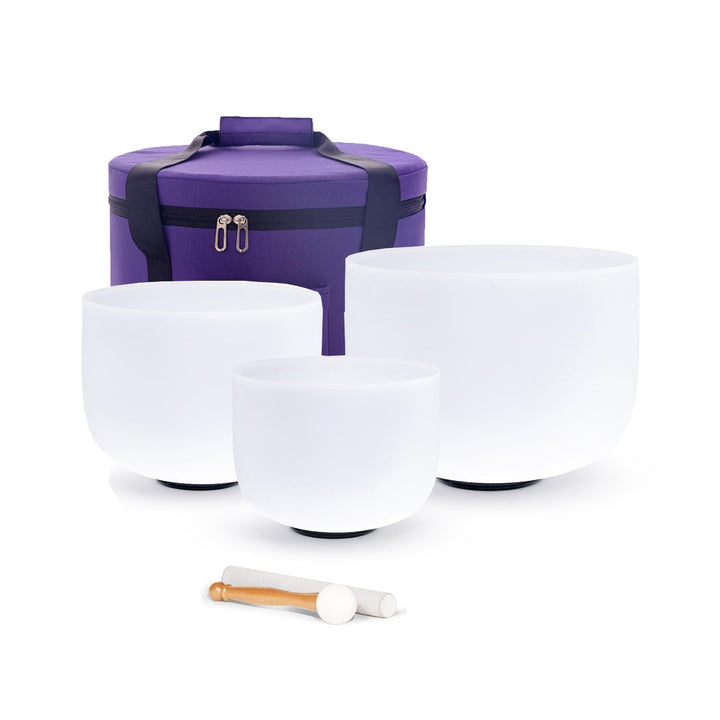 Hye-eun Kristall Klangschalen Set 3 Stück,8-12zoll AFC Note 432 Hz Crystal Singing Bowls Set, Medita