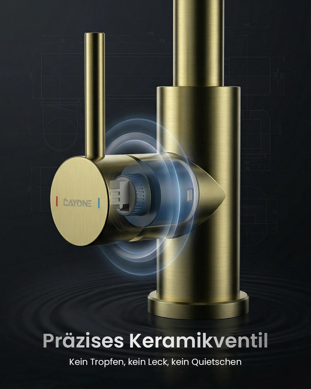 DAYONE Gold Niederdruck Küchenarmatur, SUS304 Edelstahl Wasserhahn Küche mit Ausziehbarer 3-Strahl-B