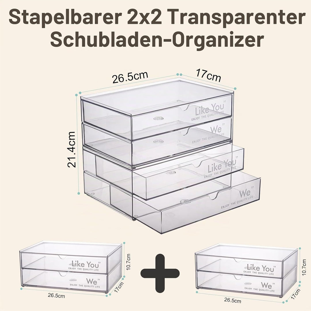 2 Stück Acryl Kosmetik Organizer, Stapelbare Schublade Badezimmer Organizer, Make up Organizer Set,