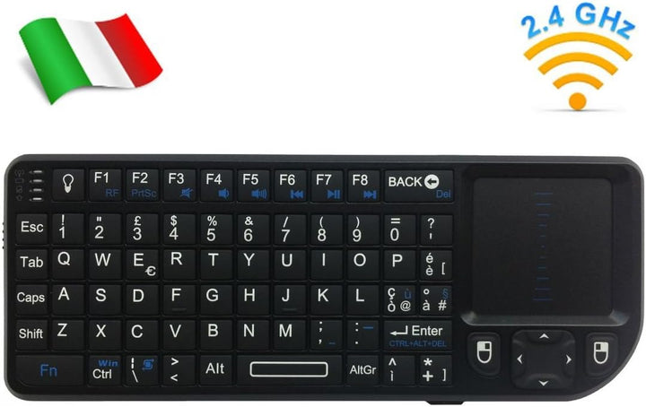 Rii Mini X2 Wireless + Bluetooth (italienisches Layout) - Mini-Tastatur mit Hintergrundbeleuchtung,