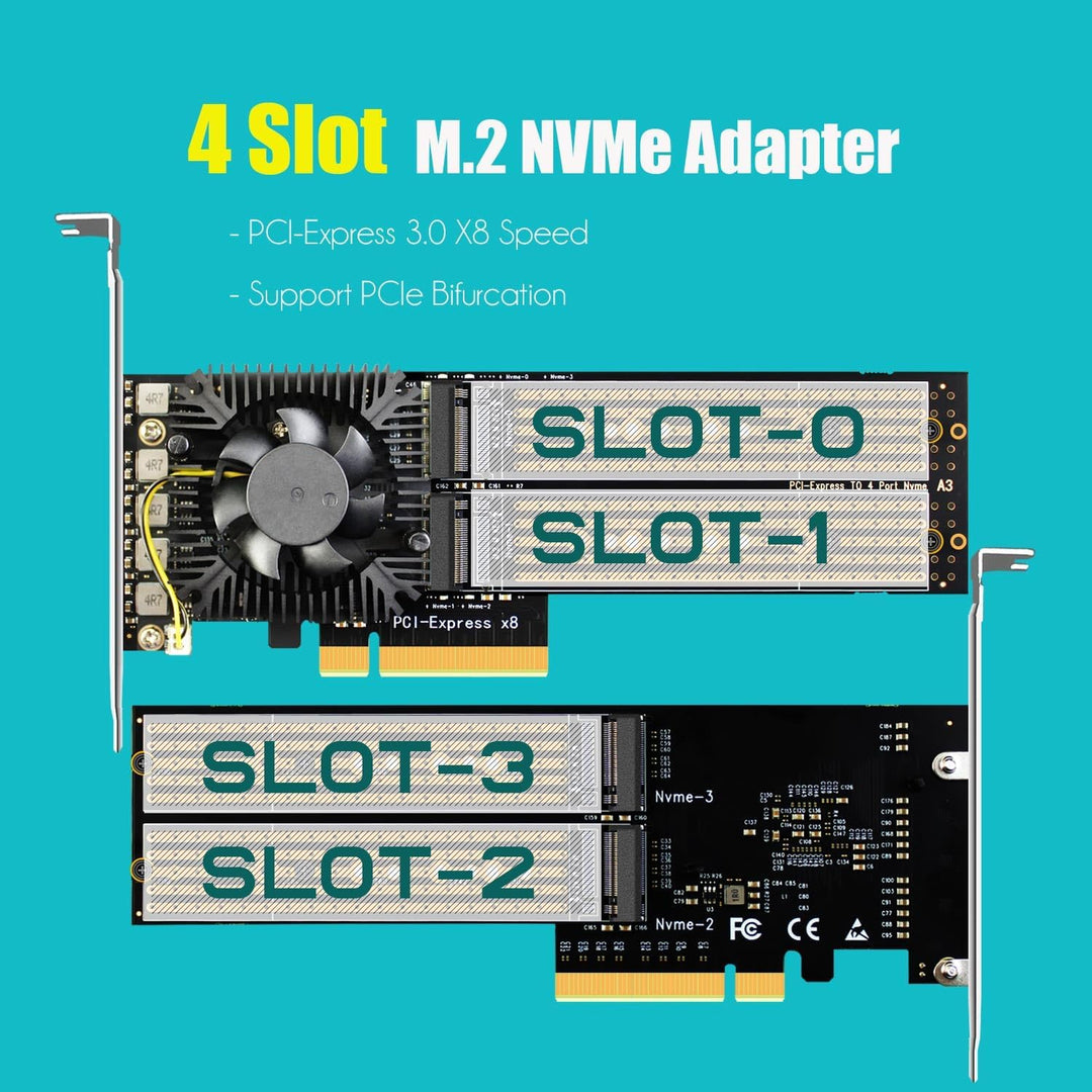 GLOTRENDS PA40 Quad M.2 PCIe X8 3.0 NVMe Adapter mit ASM 2824 PCIe Bifurcation Funktion, Unterstützu