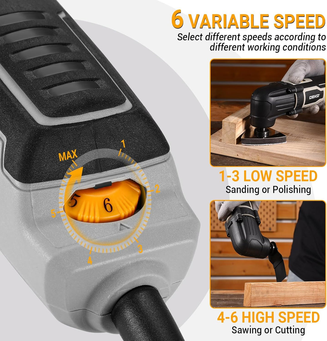 Oszillationswerkzeug 300W: DEKOPRO Multifunktionswerkzeug,3000-22000 RPM,6 Drehzahlen,3°Oszillations