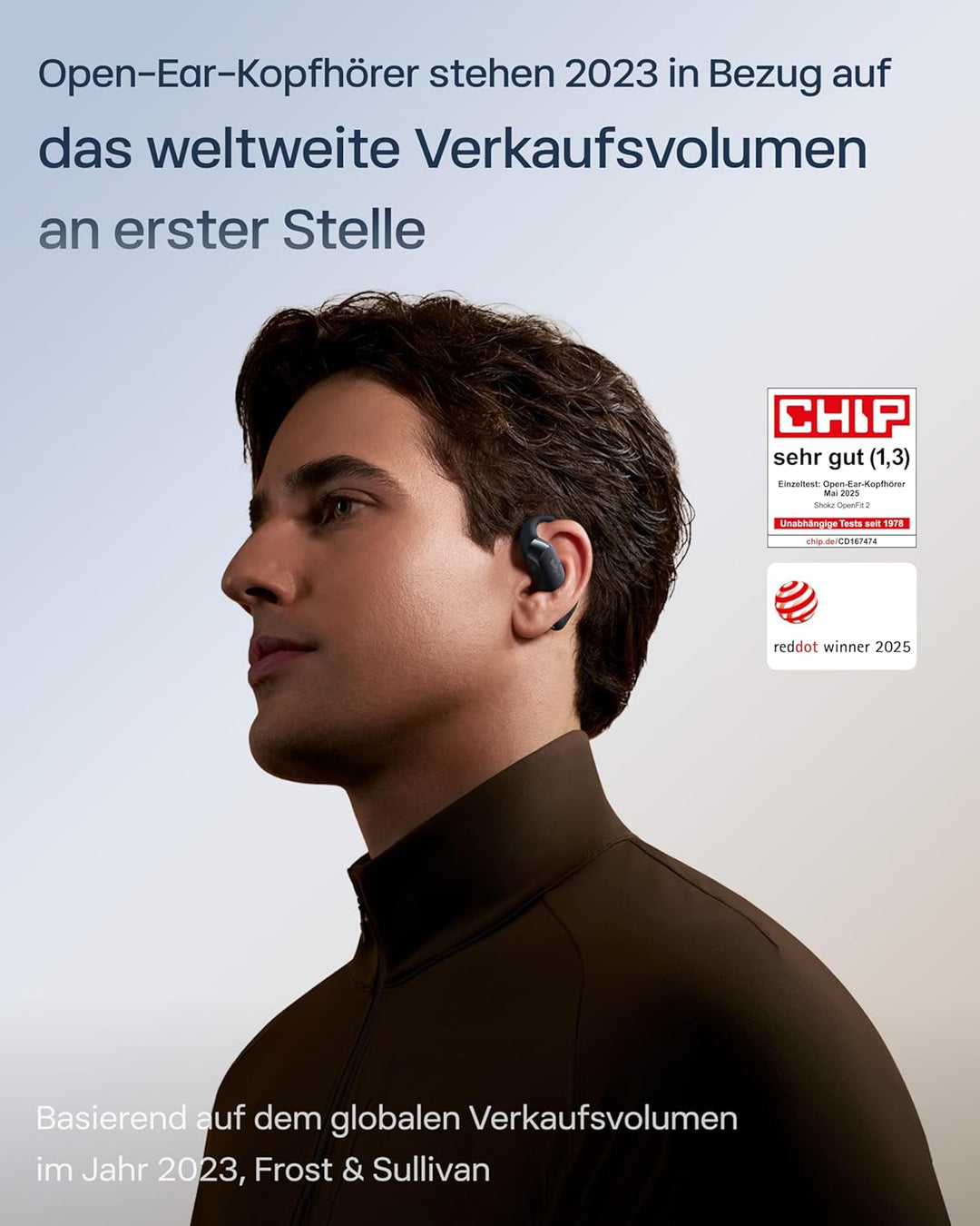 SHOKZ OpenFit 2+ Neu Open-Ear-Kopfhörer, Dolby Audio Ohrbügel-Ohrhörer, 48 Std. Spielzeit, IP55 wass