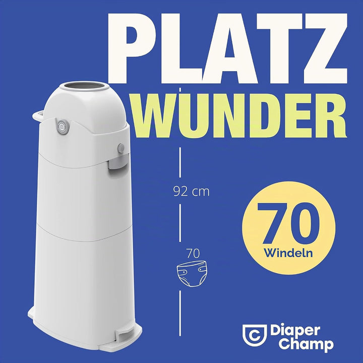 DIAPER CHAMP Large - geruchsdicht - OHNE Nachfüllkassetten - Einhandbedienung - funktioniert mit nor