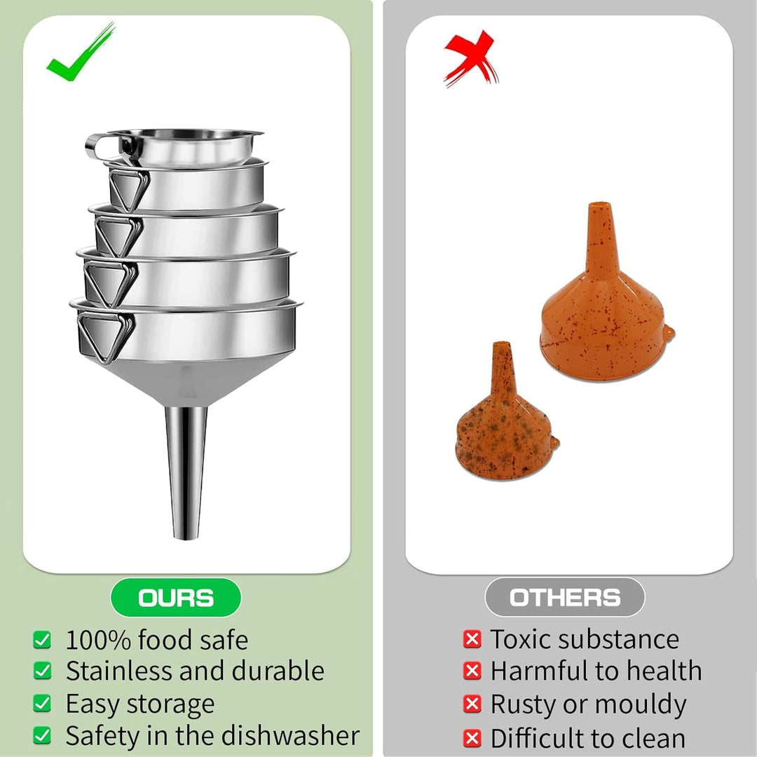 Gucass 9 Stk Edelstahl Trichter Set, Küche Trichter mit Griff, Marmeladentrichter mit Sieb, 200 Mesh