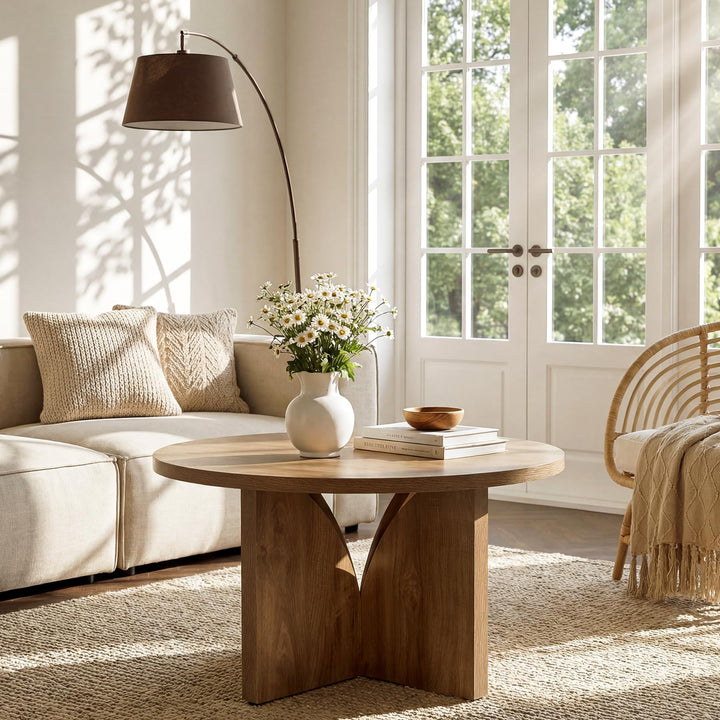 Tribesigns Runder Couchtisch, 80 cm, Moderner Holztisch in Braun, Kreis-Mitteltisch für Wohnzimmer,