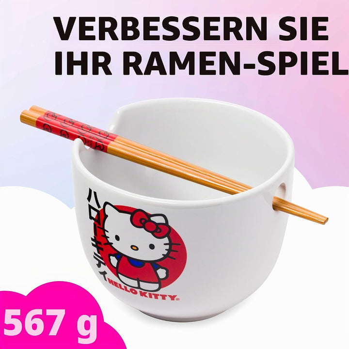 Silver Buffalo Hello Kitty KTY511KD Ramenschale mit Essstäbchen, Keramik, 590 ml, Weiss/mehrfarbig,