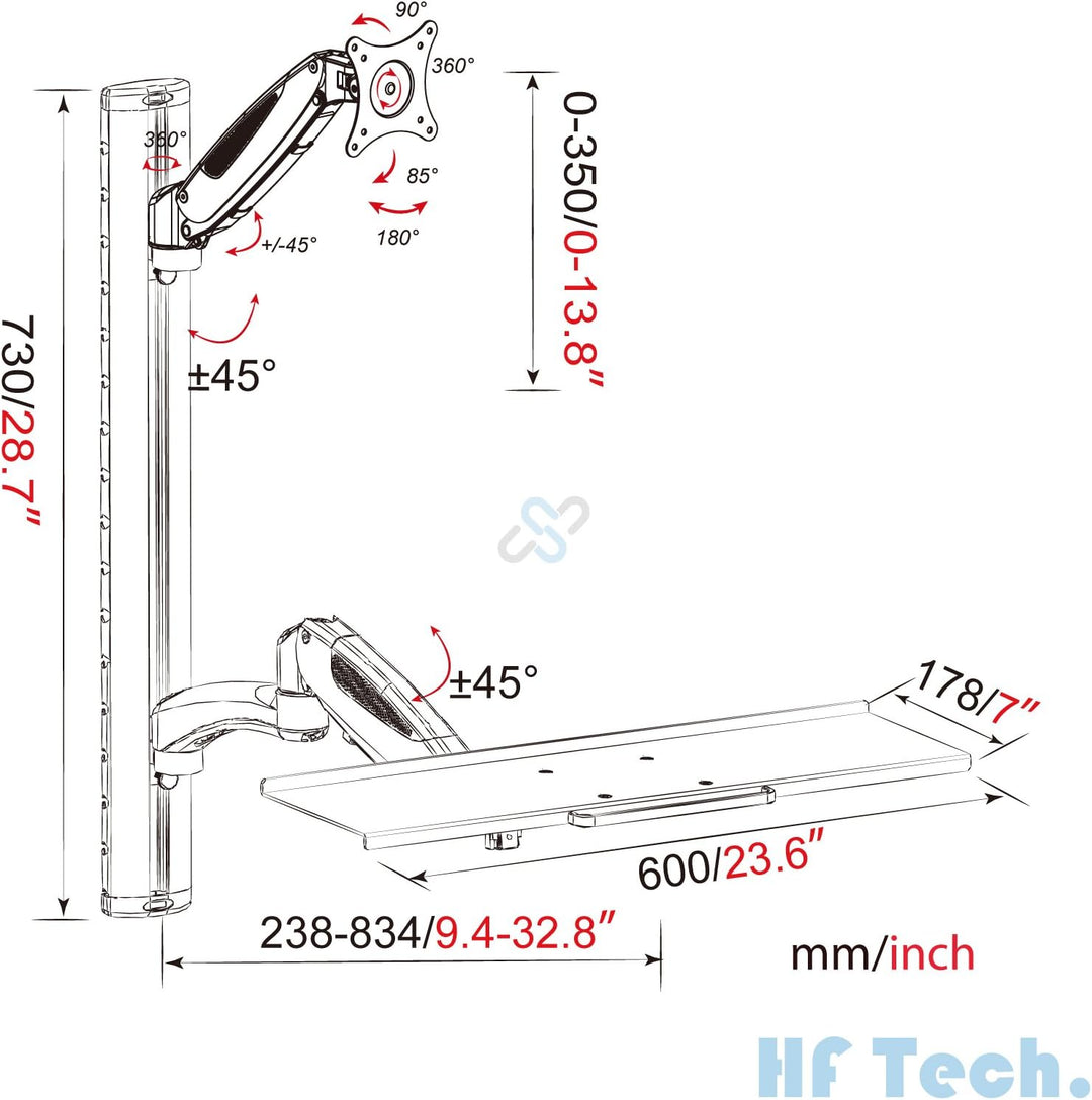 HFTEK FY02WS Monitor Halterung Halter Wandhalterung für Bildschirme von 13 bis 34 Zoll mit VESA75 /