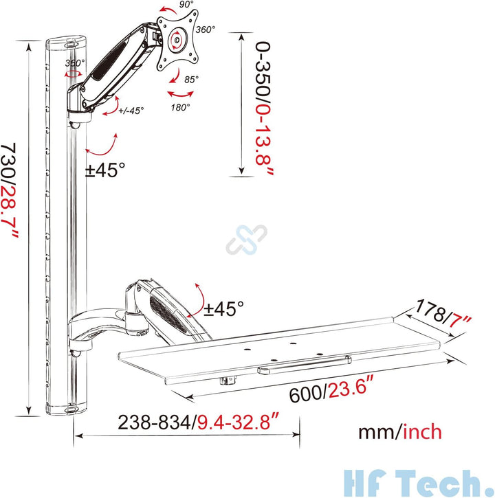 HFTEK FY02WS Monitor Halterung Halter Wandhalterung für Bildschirme von 13 bis 34 Zoll mit VESA75 /