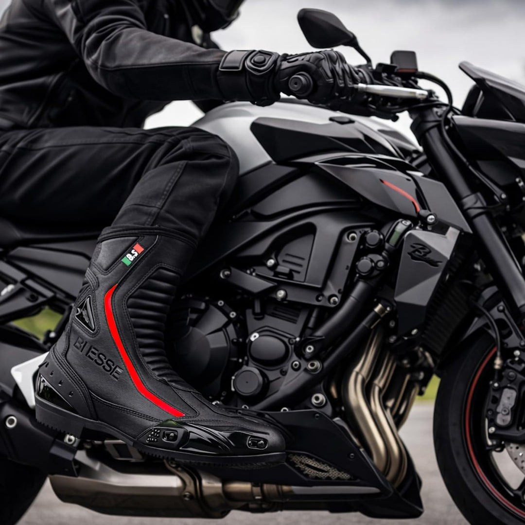 BI ESSE - Motorradschuhe aus Leder, wasserdicht, atmungsaktiv, Winterstiefel für Strasse, Knöchelsch