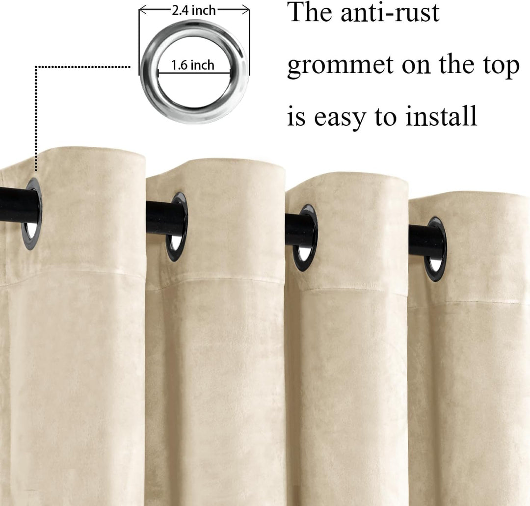 JIUZHEN Verdunklungsvorhang aus Samt, 2er Set Beige Samt Vorhang weiche blickdichte Gardinen Grün Sa
