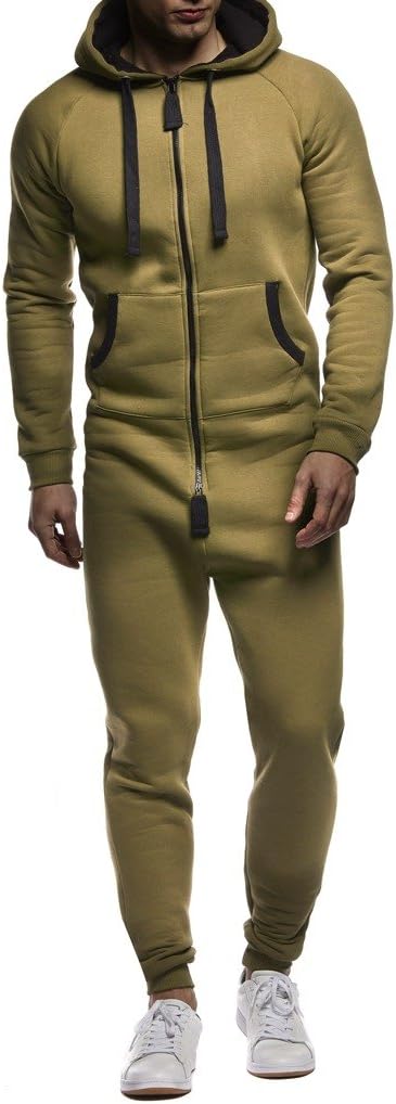 Leif Nelson Herren Overall Jumpsuit Onesie Trainingsanzug Jogginghose Fitness Bekleidung LN8154 L Kh