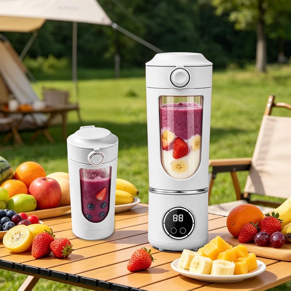 Tragbarer Mixer, 700ML Tragbarer Mixer Smoothie Maker To Go mit LED Display, 12 Klingen, Portable Bl