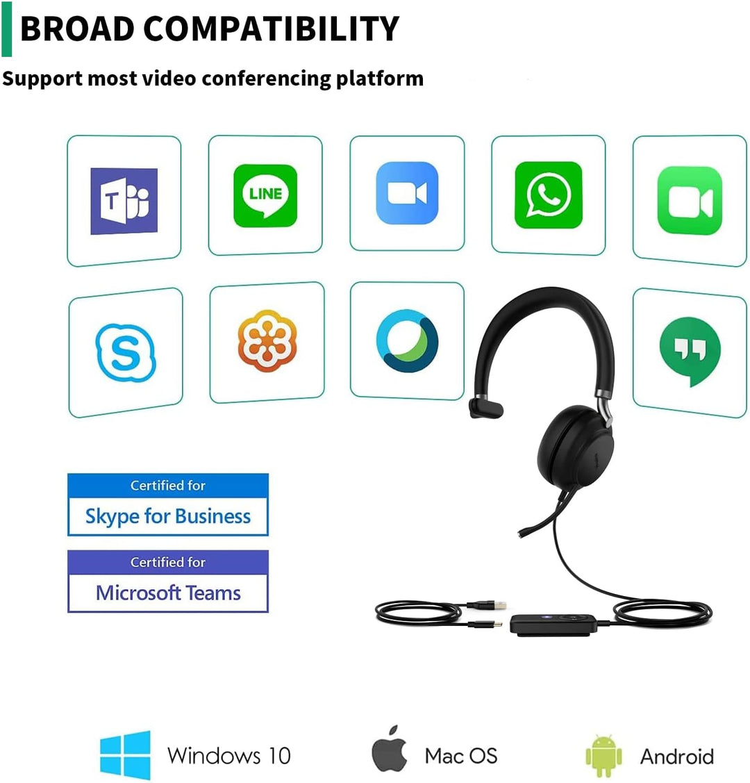 Yealink USB Headset UH38,Microsoft Teams Zertifizierte Mono/EIN Ohr Kopfhörer mit Noise Cancelling M