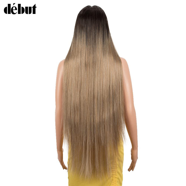 DÉBUT Lace Front Perücke Super lange Glatte Perücke für Damen 95 cm 260g Kunsthaar Hitzebeständige F