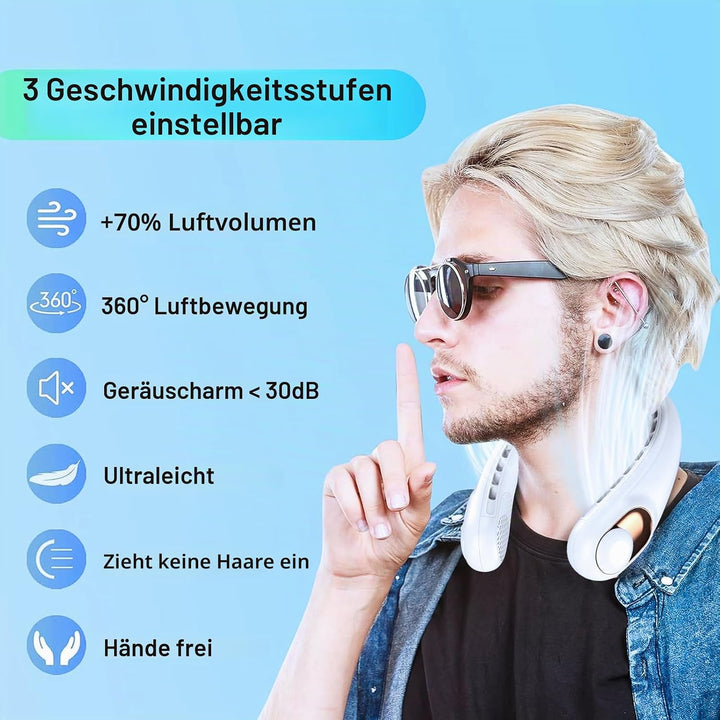 KIDEE Nackenventilator, Halsventilator 360° Luftstrom, Tragbarer Neck Fan zum Umhängen, Ultraleise M