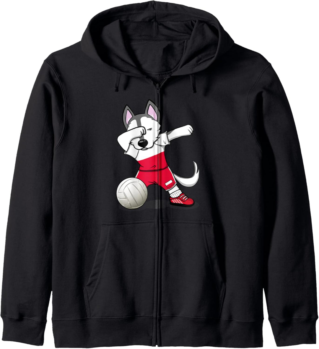 Dabbing Husky Hund Polen Volleyball Polnische Flagge Sport Kapuzenjacke