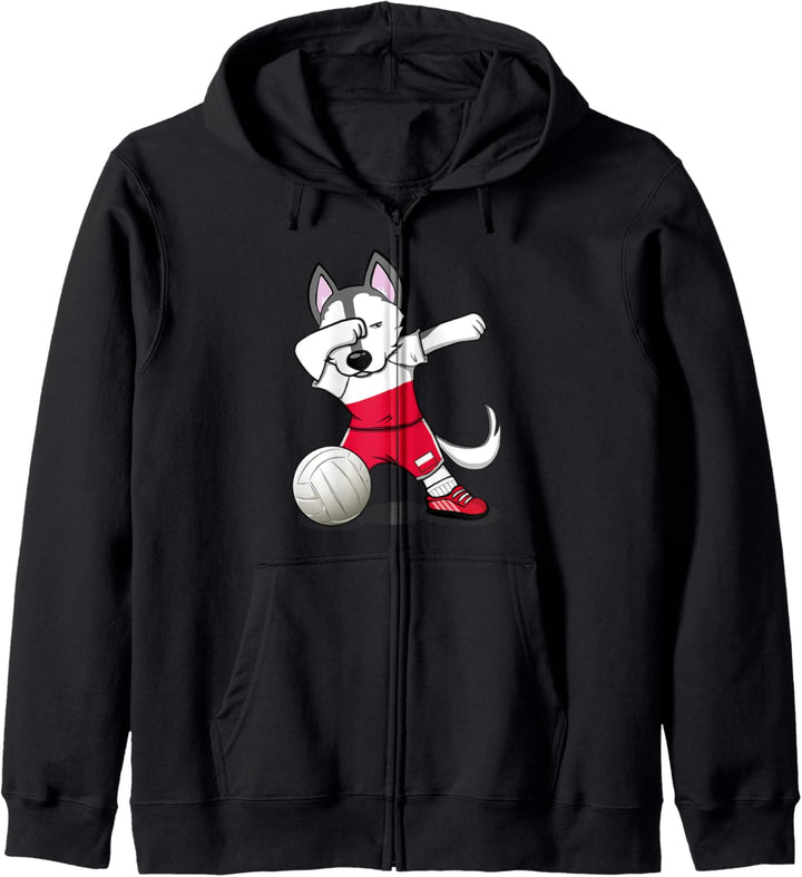 Dabbing Husky Hund Polen Volleyball Polnische Flagge Sport Kapuzenjacke
