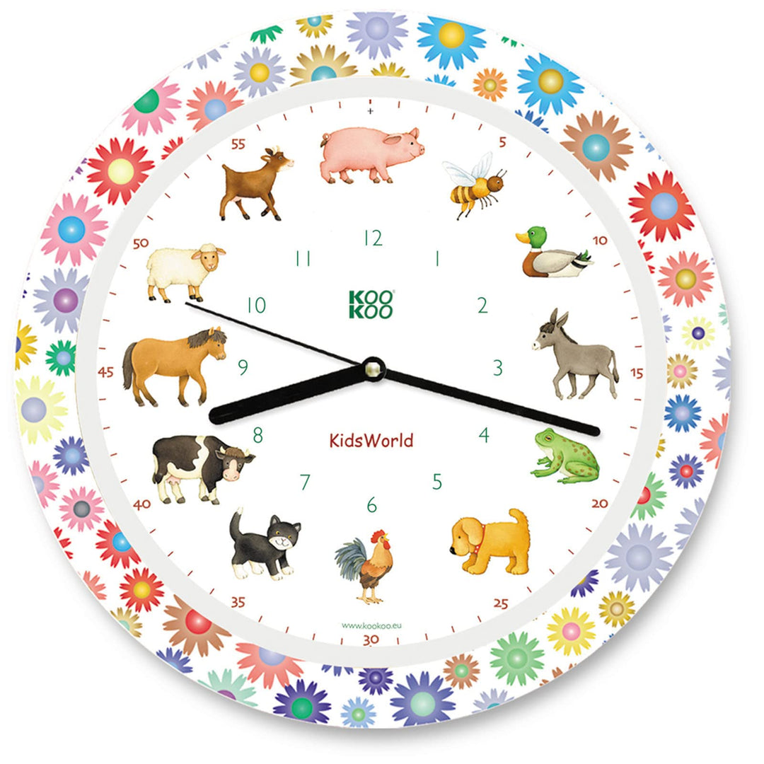 KOOKOO KidsWorld Summer Fun, Bauernhofuhr mit 12 echten Tierstimmen vom Land, Quarzwerk, 34cm