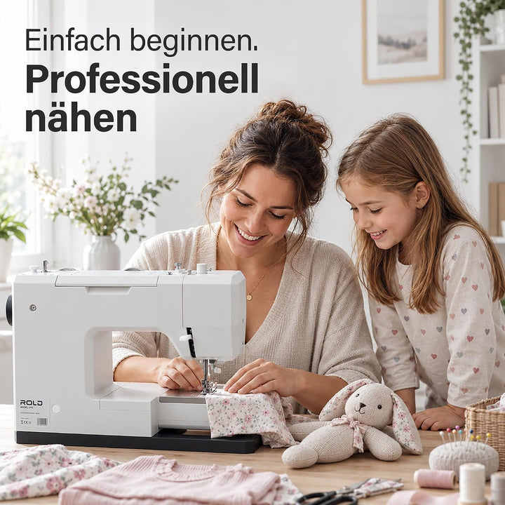 Rold G70 Nähmaschine mit 34 Nähprogramme, Automatisches Knopfloch, 100-Watt-Servomotor, Nadeleinfädl