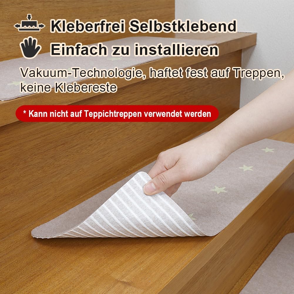 FuKuEn Beige Stufenmatten Leuchtend Waschbar Rutschmatte Treppenstufen Selbstklebend Stufenmatten Zu