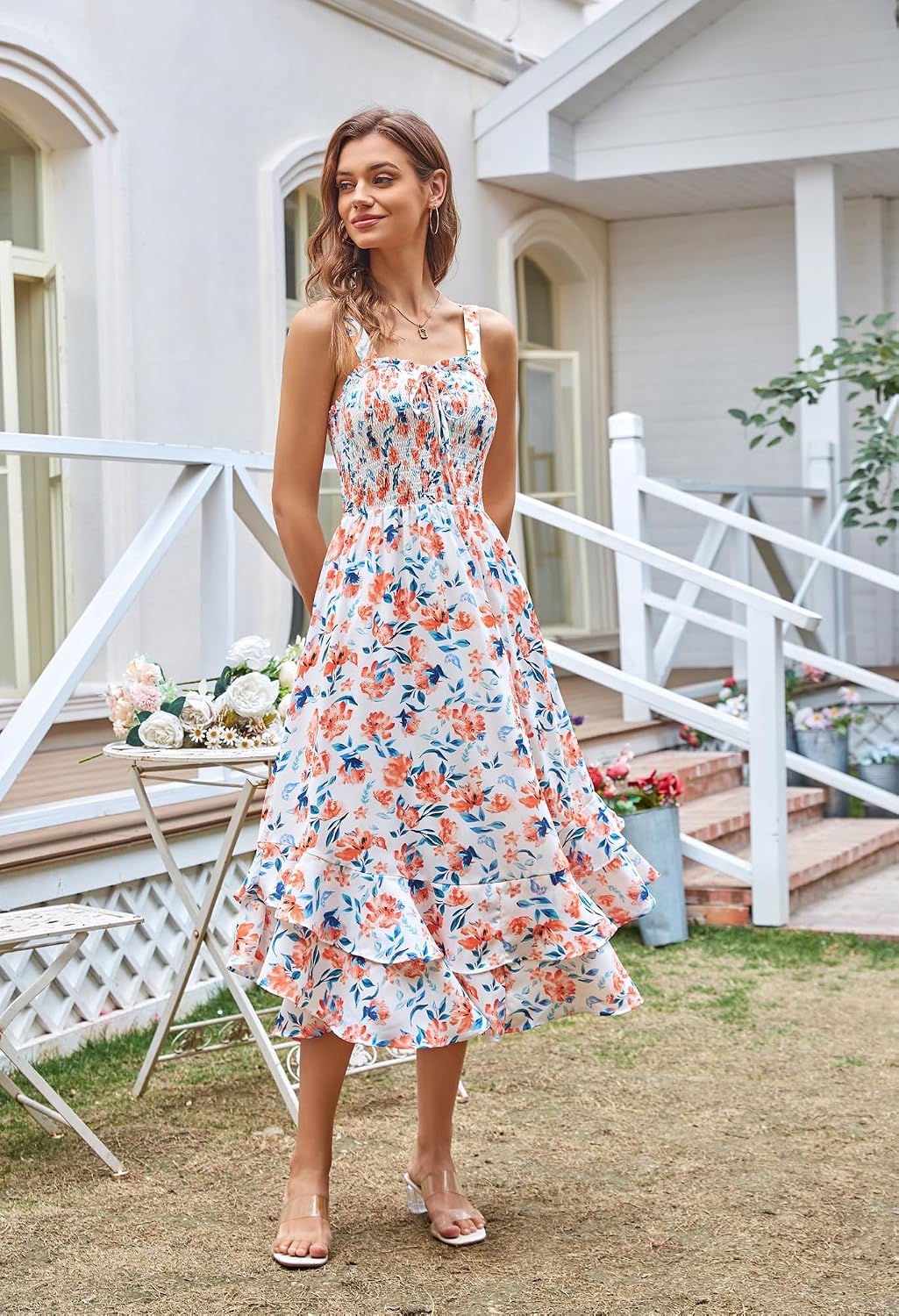 GRACE KARIN Damen langes Blumenkleid Ärmellos Spaghettiträger Freizeitkleid | Maxilang,Breite Träger