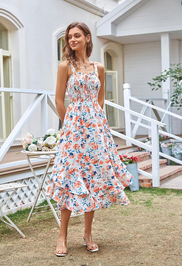 GRACE KARIN Damen langes Blumenkleid Ärmellos Spaghettiträger Freizeitkleid | Maxilang,Breite Träger