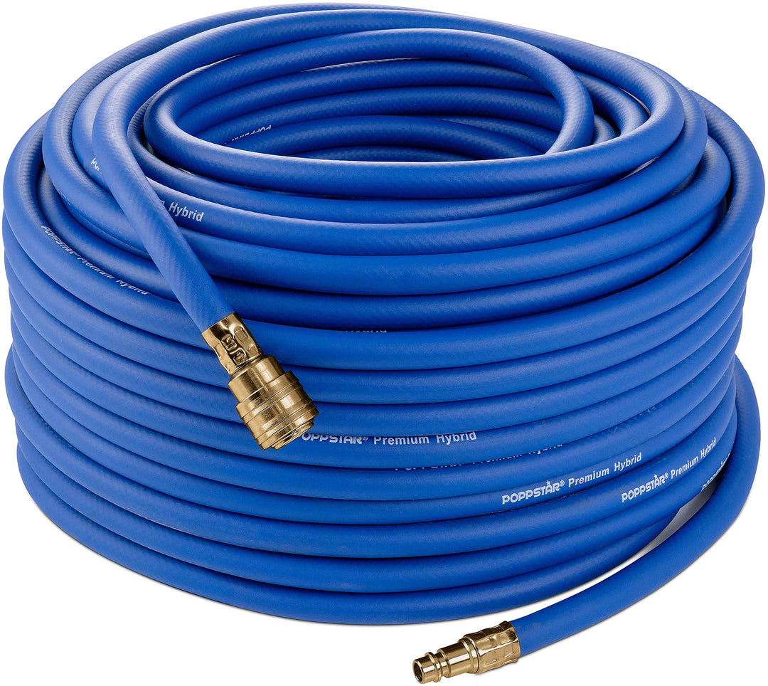 Poppstar Druckluftschlauch 50 m (Hybrid PVC mit Gewebe, Innendurchmesser 9,2mm mit Schnellkupplung &amp;