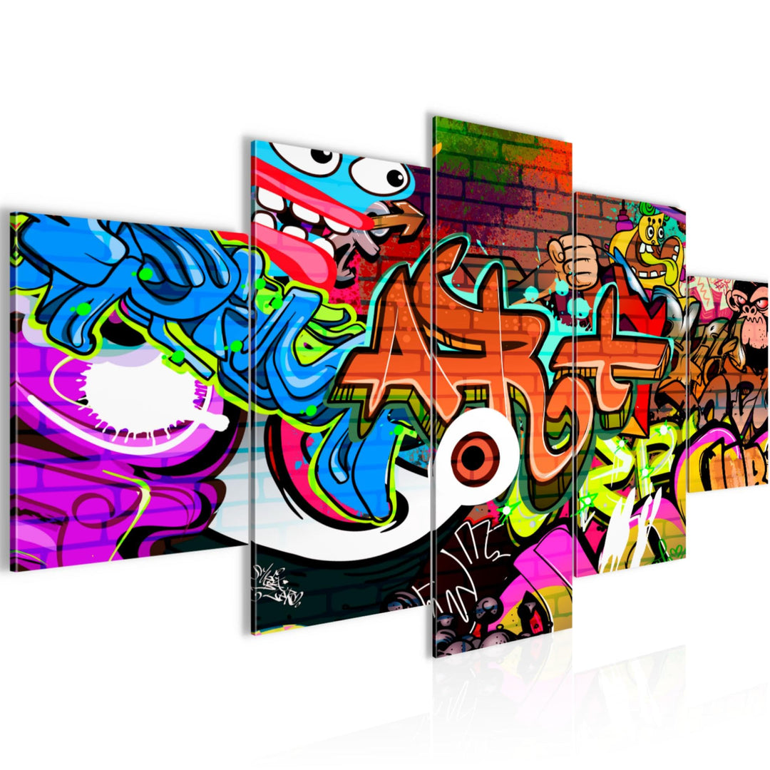 Runa Art Wandbilder Graffiti 5 Teilig Bild auf Vlies Leinwand Deko Loft Wohnzimmer Street Art Bunt 4
