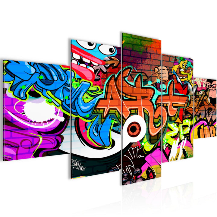 Runa Art Wandbilder Graffiti 5 Teilig Bild auf Vlies Leinwand Deko Loft Wohnzimmer Street Art Bunt 4