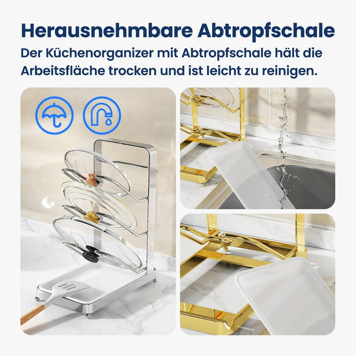 Deckelhalter, Küchen Organizer, Vertikaler Topfdeckelhalter, Deckel Organizer Küche mit 3 Ebenen, pl