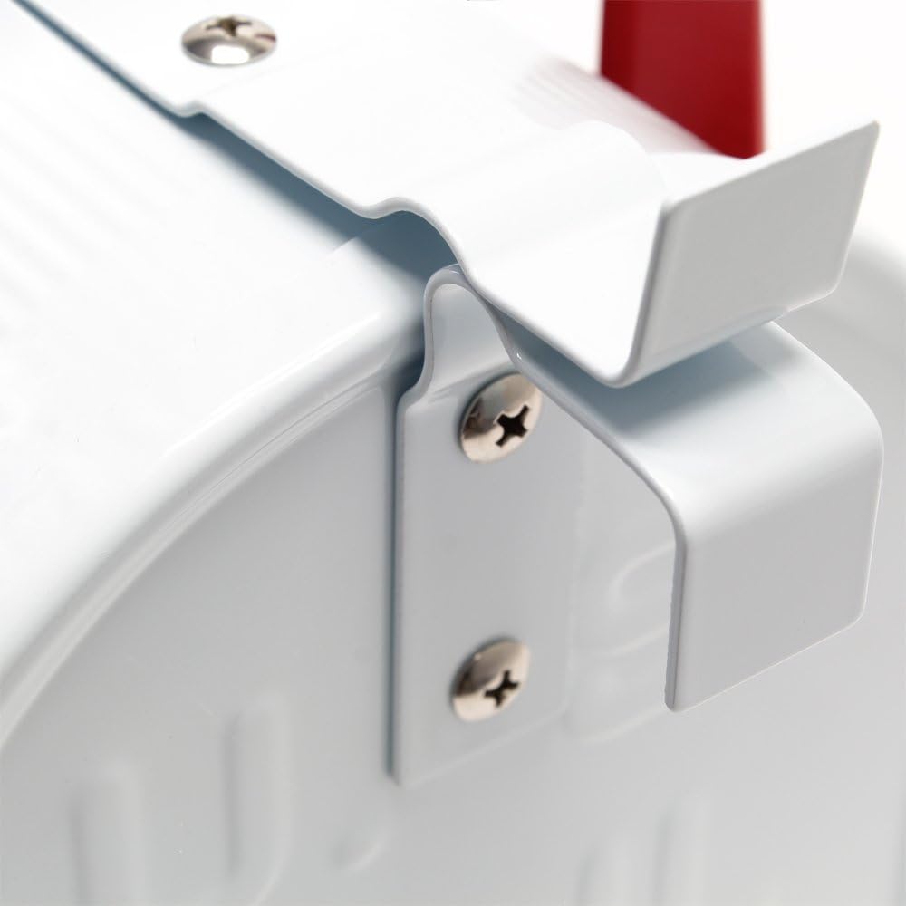 Wiltec Set US Mailbox weiss 180 x 220 x 480 mm, amerikanischer Briefkasten mit Fahne, Standbriefkast