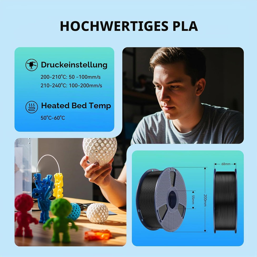 SUNLU PLA Filament 1.75mm,Sauber Gewickelt 3D Drucker Filament PLA 1.75mm,Massgenauigkeit +/- 0,02mm